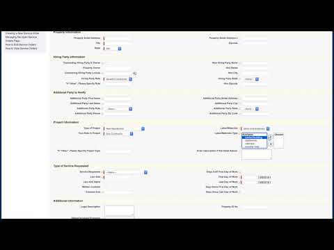 Creating a New Service Order with Construction Lien Management Tool